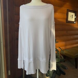 Free People Boatneck Waffle Sweater Top White